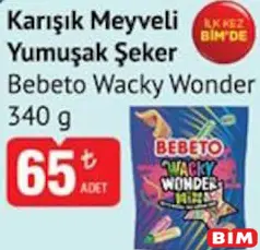 BEBETO WACKY WONDER KARIŞIK MEYVELİ YUMUŞAK ŞEKER 340 G fiyat ve kampanya bilgisi